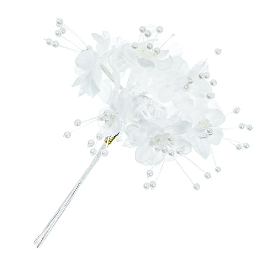 Vintage Pearl Floral Cluster Stem   - White