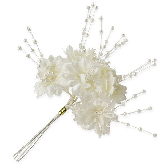 Vintage Pearl Bridal Flower with Stem   - White