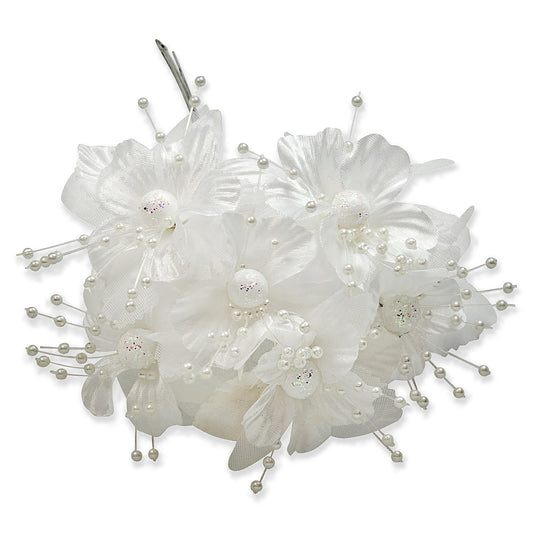 Vintage Floral Cluster Stem   - White