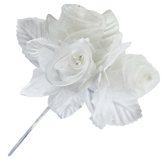 Vintage Bridal Floral Cluster Sheer Rose Stem   - White