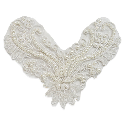 Vintage Pearl Scroll Corner Accent Applique  - White