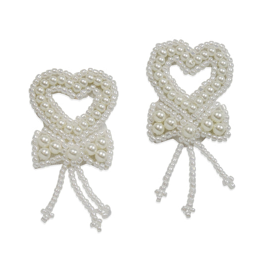 Vintage Pearl Heart with Bow Applique (Pack of 2)