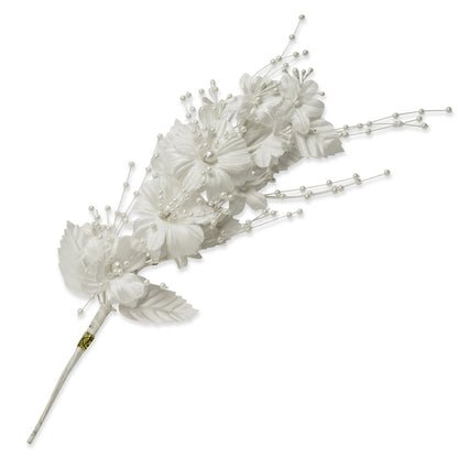 Vintage Flowers and Pearls Spray  - White