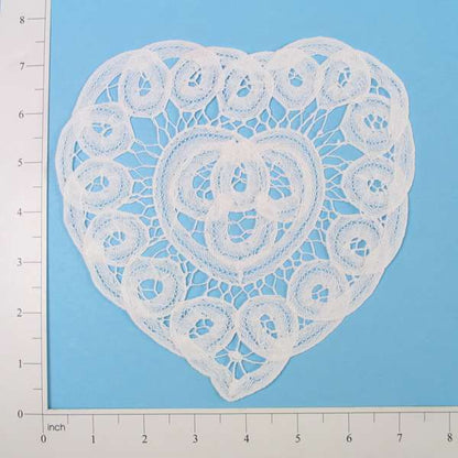 Heart Battenburg Doily Applique/Patch - White - 8"