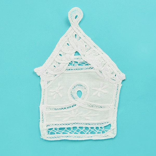 Battenburg Lace Bird House Applique/Patch  - White