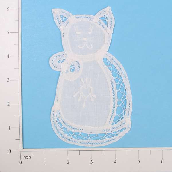 Battenburg Lace Cat Applique/Patch   - White