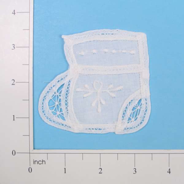 Battenburg Lace Baby Bootie Applique/Patch  - White