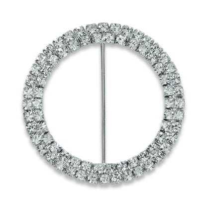 2 1/4" X 2 1/4" Round Double Row Rhinestone Buckle   - Crystal