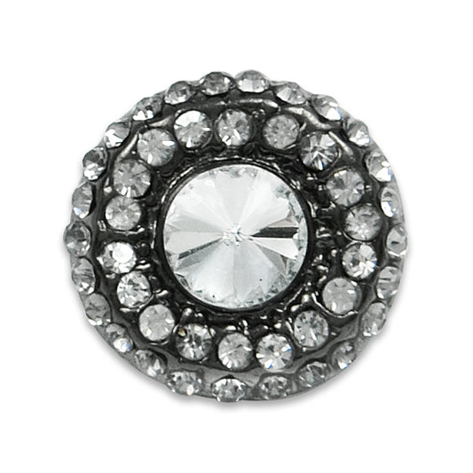 3/4" Round Rhinestone and Black Button  - Black/Silver