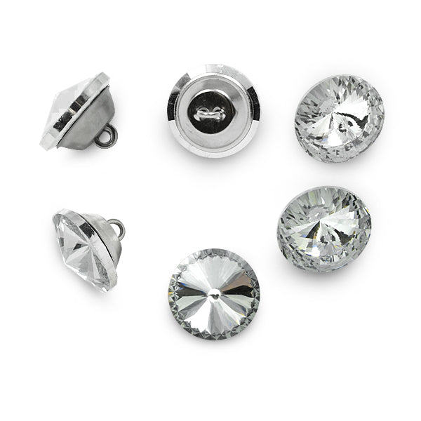 20mm Single Rhinestone Stud Button Pack of 6  - Crystal