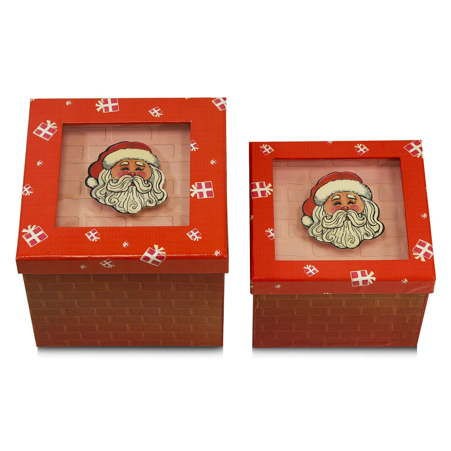 Gift Box Set with Decorative Santa Applique/Patch  - Red