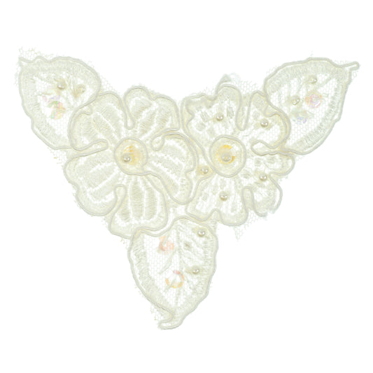 Vintage Corded Bridal Flower Lace Applique  - Ivory