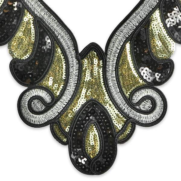 Glamorous Flourish Sequin Collar Applique 11" x 9"Sequin Collar        - Gold Multi