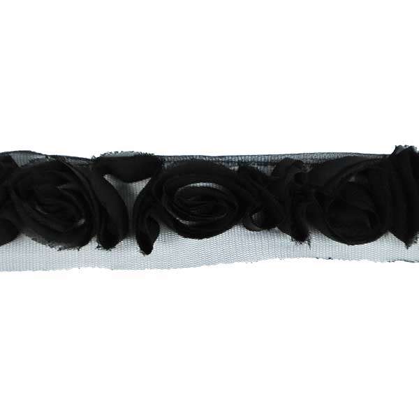 Organza Roses on Net Trim  (Sold by the Yard)