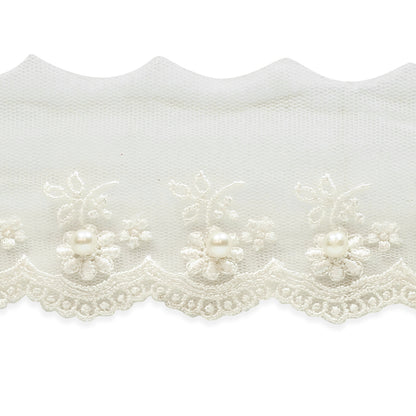 Vintage Daisy with Pearl Bridal Lace Trim (Sold by the Yard)