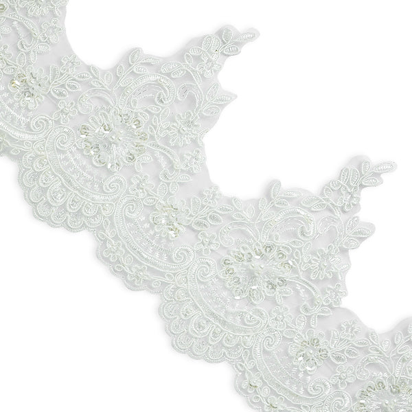 Marie Embroidered Organza Lace Trim with Pearls and Sequin (Sold by the Yard)