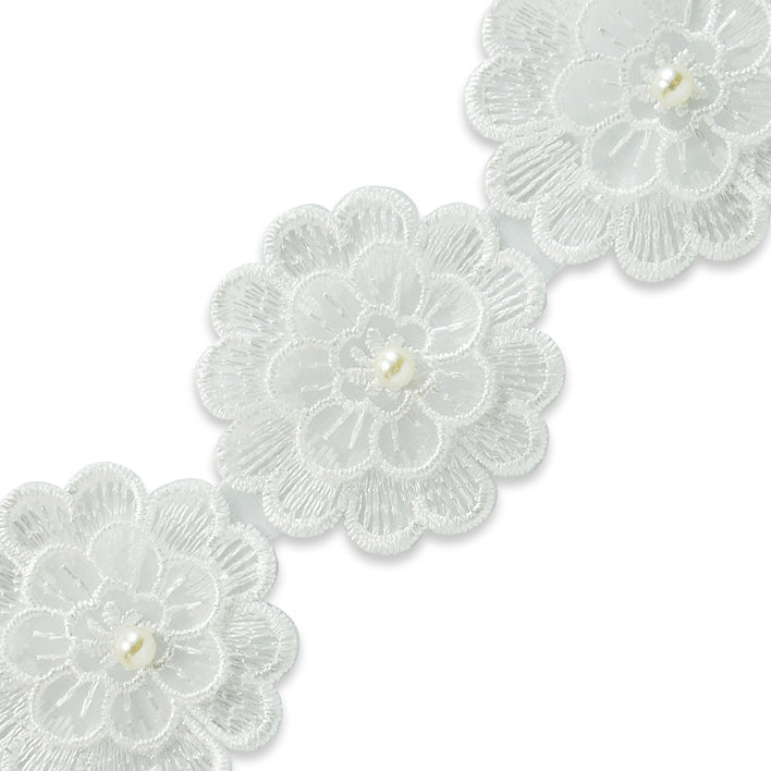 Eartha Embroidered Marigold and Pearl Trim (Sold by the Yard)