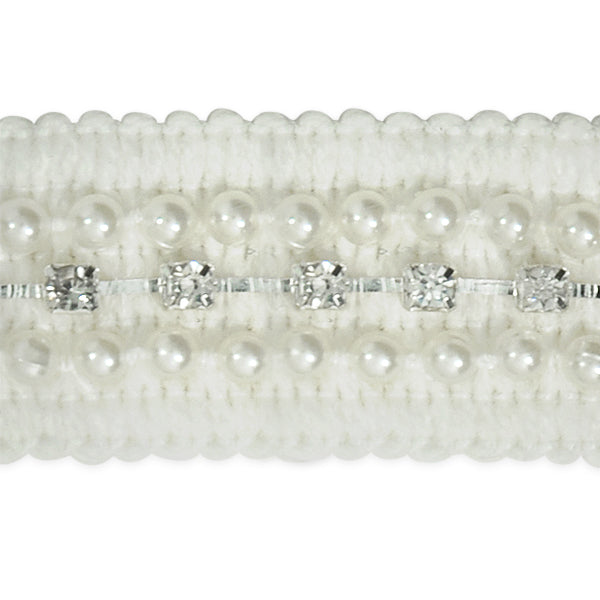 Reyna Woven Braid with Pearl and Rhinestone Trim (Sold by the Yard)