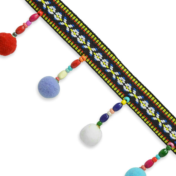 Kaspar Beaded Pom Pom Fringe Trim     (Sold by the Yard)