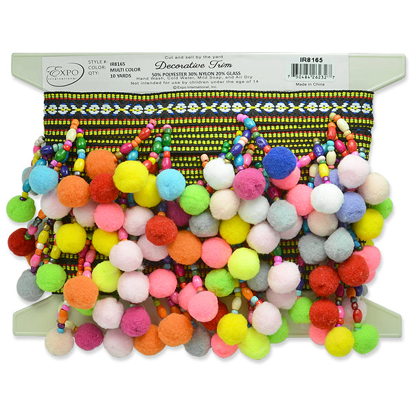 Kaspar Beaded Pom Pom Fringe Trim     (Sold by the Yard)