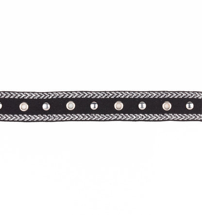 Brigitta 1" Wide Tape Trim Embellished With Silver Studs and Grommets  (Sold by the Yard)