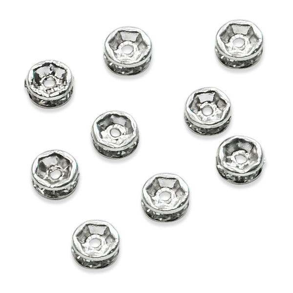 6mm x 2.5mm Rhinestone Rondelle Bead Spacer Pack of 10  - Crystal