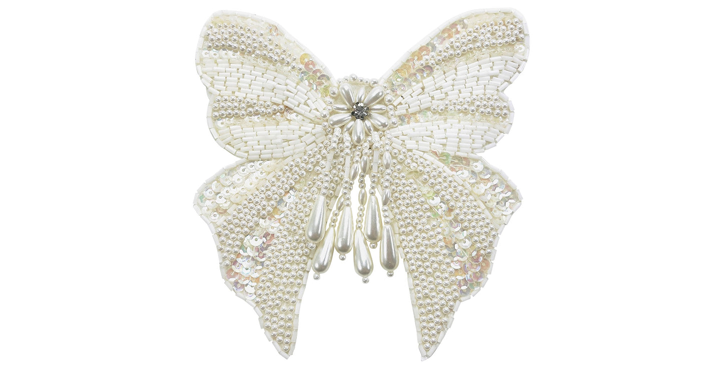 Vintage Bridal Bow With  Pearls Applique/Patch  - Ivory Multi