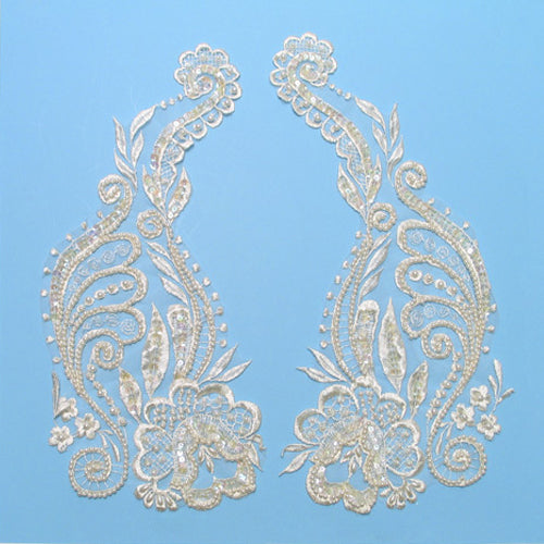 Vintage Long Stem Rose Lace Applique/Patch 2 Pack 11" x 5"  - Ivory