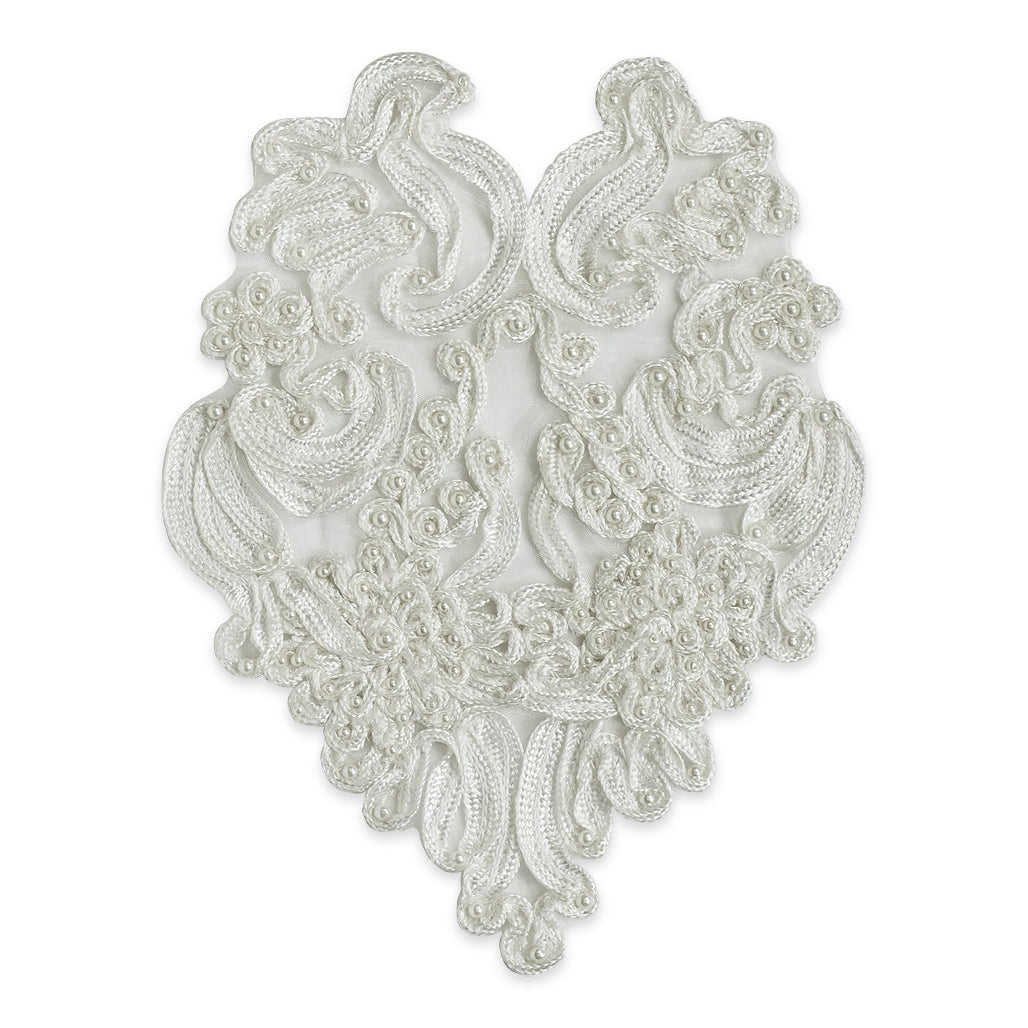 Vintage Soutache Antique Heart Pearl Applique/Patch  - Ivory