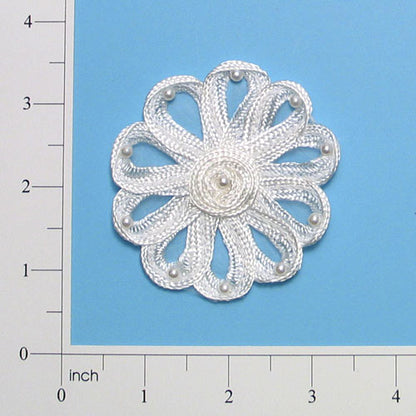 2 3/4" Vintage Soutache Daisetta Pearl Applique/Patch  - White