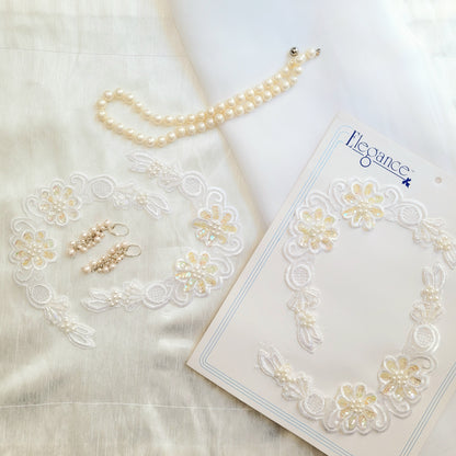 Vintage Bridal Flower Bud Lace Applique (Pack of 2)  - White