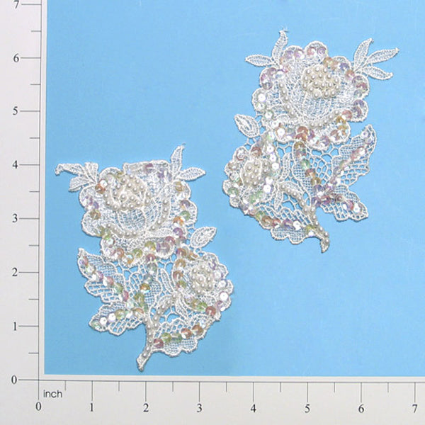 Vintage Bridal Rose Applique/Patch 2 Pack 4" x 2 3/4"