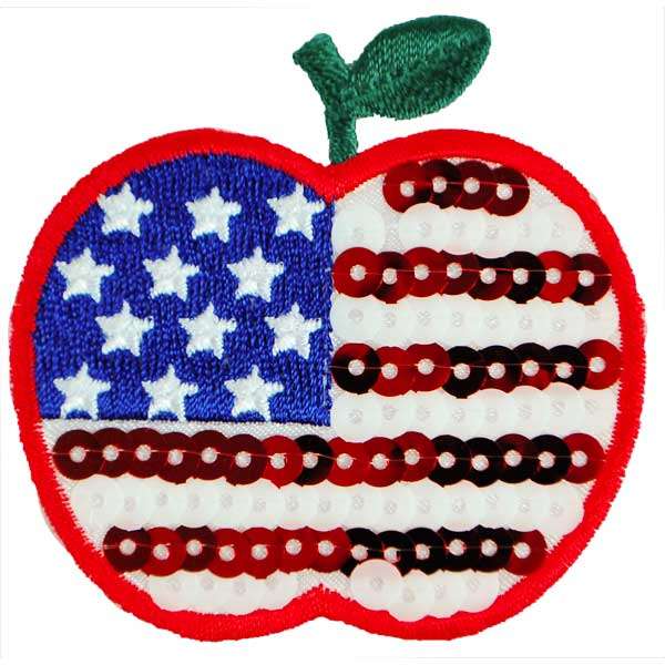 Iron-On Embroidered Sequin Applique/Patch Flag Apple  - Multi Colors