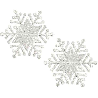 Christmas Medium Star Snowflake Iron-on Applique/Patch Pack of 2  - Silver