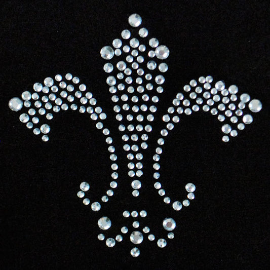 2 7/8" x 2 3/4" Rhinestone Transfer Fleur de Lis Iron-on Applique/Patch  - Crystal