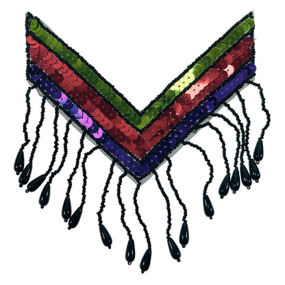 Large Chinook Chevron Beaded Fringe Epaulet Sequin Applique  - Multi Colors