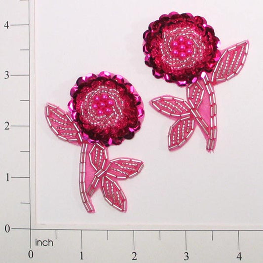 Flower Sequin Applique/Patch Pack of 2  - Fuchsia