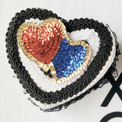 4 3/4" x 3 1/4" Double Heart Sequin Applique/Patch  - Multi Colors