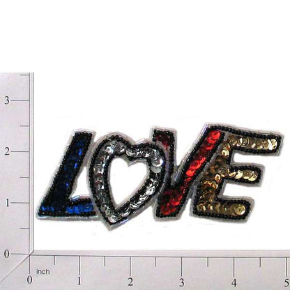 4" x 1 3/4" Love Sequin Applique/Patch  - Multi Colors