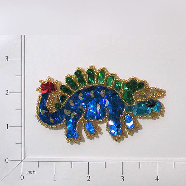 4" x  2 1/4" Steve Triceratop Dinosaur Sequin Applique/Patch  - Multi Colors