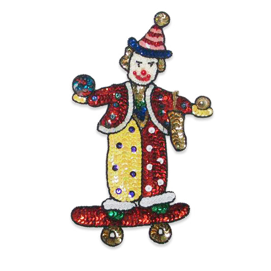 9 1/2" x 5 3/4" Juggler On Skateboard Sequin Applique/Patch  - Multi Colors