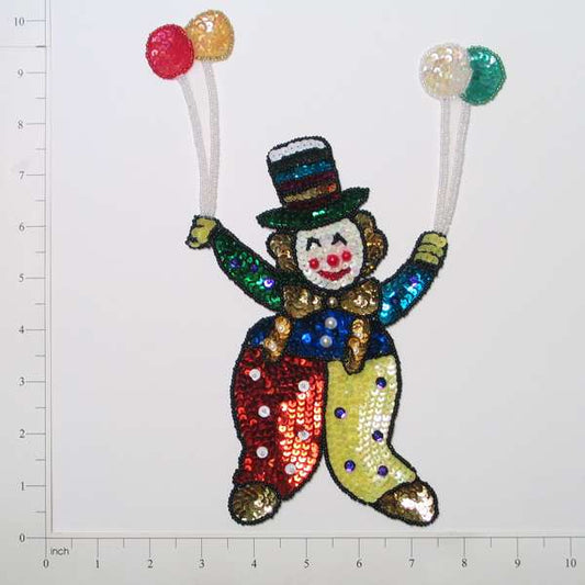 Birthday Clown Sequin Applique/Patch 10" x 6"     - Multi Colors