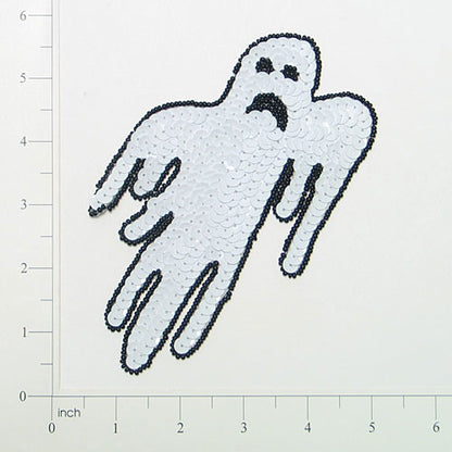 Ghost Beaded Sequin Applique/Patch 6" x 4"  - White/ Black