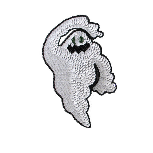 Scary Ghost Sequin Applique/Patch  - White/ Black