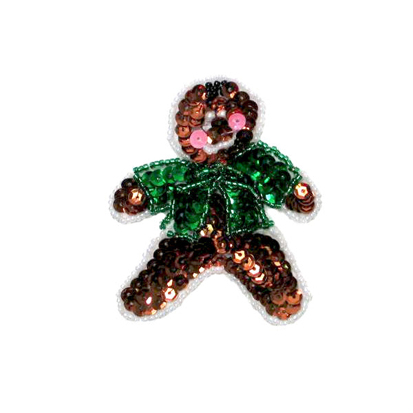 Ginger Bread Boy Sequin Applique/Patch  - Brown Multi