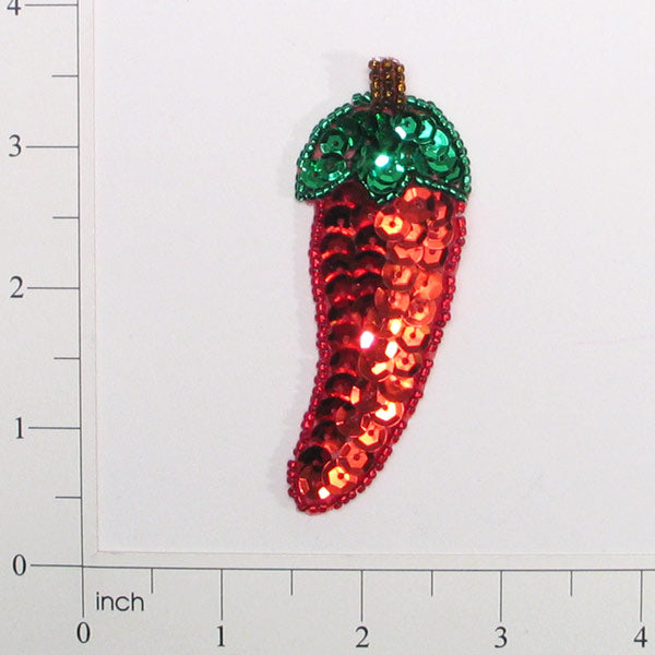 3 1/4" x 1 1/4" Mr.Chilli Pepper Sequin Applique/Patch  - Red