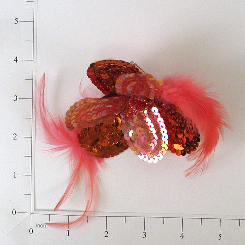 Flower Sequin Applique/Patch Brooch  - Orange