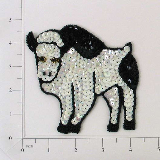 4 1/2" x 4" Cow Sequin Applique/Patch  - Black/ White