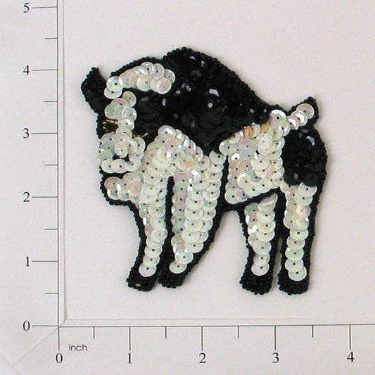 3 3/4" x 3 1/4" Cow Sequin Applique/Patch  - Black/ White