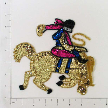 Bronco Rider Beaded Sequin Applique/Patch 7" x 6 3/4"  - Multi Colors